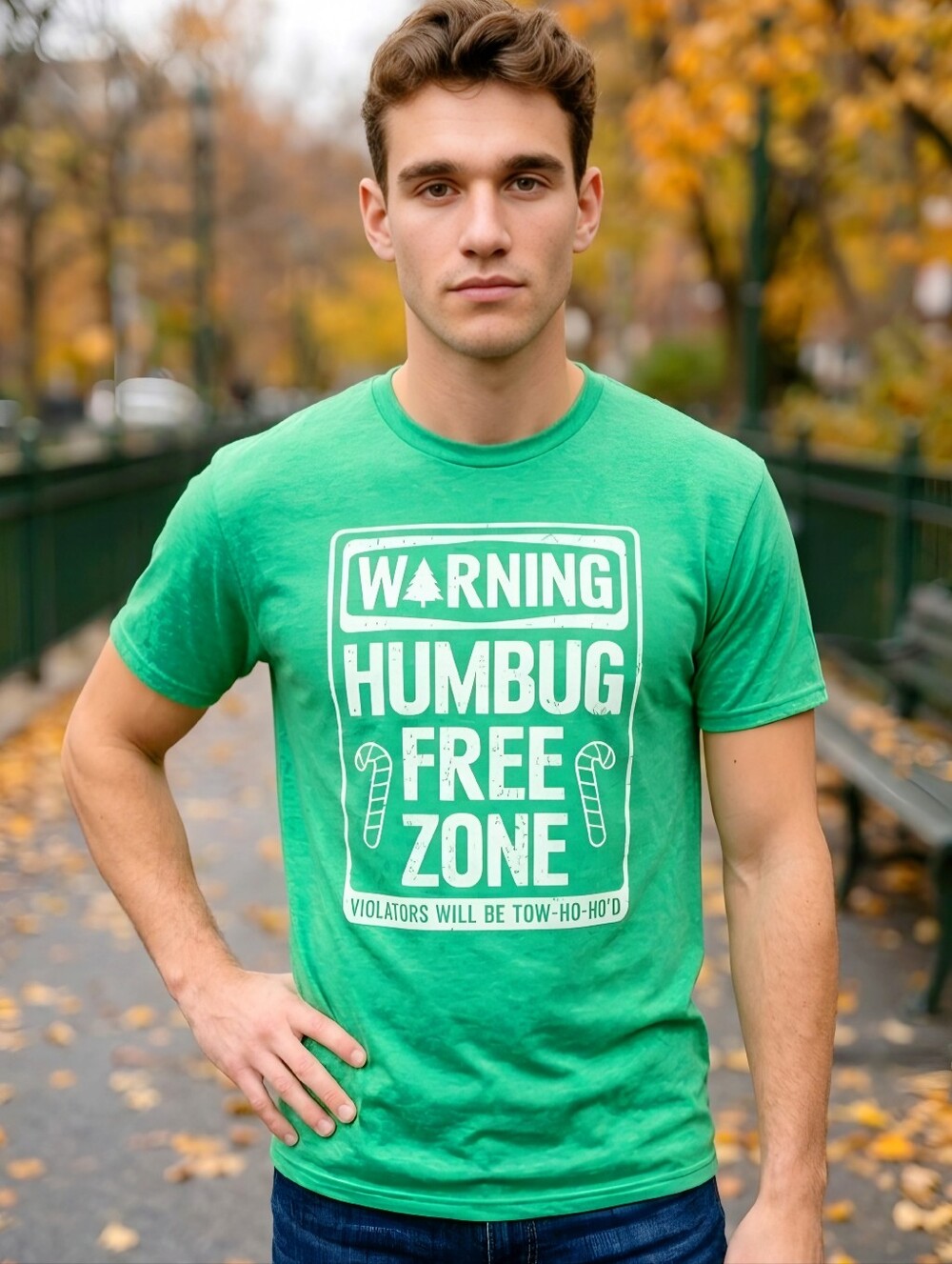 Celebrate Together Green Christmas Tee Humbug Free Zone Holiday Shirt Sz S NWT